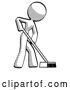 Clip Art of Retro Halftone Design Mascot Lady Cleaning Services Janitor Sweeping Side View by Leo Blanchette