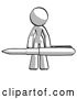 Clip Art of Retro Halftone Design Mascot Lady Lifting a Giant Pen like Weights by Leo Blanchette