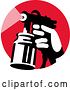 Clip Art of Retro Hand Using a Spray Container on a Red Circle by Patrimonio