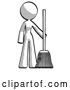 Clip Art of Retro Lady Standing with Broom Cleaning Services by Leo Blanchette