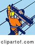 Clip Art of Retro Lineman on a Pole - 8 by Patrimonio