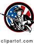 Clip Art of Retro Revolutionary War Soldier Holding a Rifle over an American Flag Circle by Patrimonio