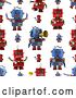 Clip Art of Retro Seamless Background of Red and Blue Robots on White by Stockillustrations
