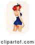 Clip Art of Retro Sexy Red Haired Sailor Girl Pinup Looking Back on a Frame of Beige, over White by Lineartestpilot