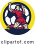 Clip Art of Retro Soccer Player Celebrating Victory in Front of a Soccer Ball by Patrimonio