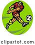 Clip Art of Retro Soccer Player over a Lime Green Oval by Patrimonio