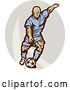 Clip Art of Retro Soccer Player Running over a Gray Oval by Patrimonio