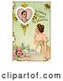 Clip Art of Retro Valentine of a Beautiful Young Lady Leaning on a Table and Looking up at a Portrait of a Deceased Guy with Text Reading "In Memory Dear, My Valentine" Circa 1910 by OldPixels
