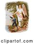 Clip Art of Retro Valentine of a Female Guardian Angel Watching over a Little Boy As He Picks Flowers and Chases Butterflies at the Edge of a Cliff, Circa 1890 by OldPixels