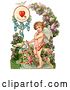 Clip Art of Retro Valentine of Cupid Resting His Bow on the Ground in a Flower Garden Circa 1890 by OldPixels
