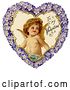 Clip Art of Retro Valentine of Cupid Smiling Inside a Purple Floral Forget Me Not Heart, Circa 1890 by OldPixels