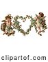 Clip Art of Retro Valentine of Two Adorable Cupids with Roses Beside a Gilded Forget Me Not Valentine Heart Wreath by OldPixels