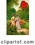 Clip Art of Retro Valentine of Two Ladies Strolling Through a Garden and Talking About a Guy in the Background by OldPixels