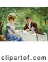 Clip Art of Retro Victorian Couple Drinking Tea Outdoors on a Nice Day, the Lady Looking Away from the Guy, Circa 1830 by OldPixels