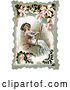Clip Art of Retro Victorian Lady Smiling While Swinging on a Swing, Bordered by Scalloped Designs, Circa 1880 by OldPixels