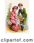 Clip Art of Retro Victorian Scene of a Sweet Young Boy Giving a Girl a Basket of Flowers for Her to Make Wreaths With, Circa 1886 by OldPixels