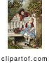 Clip Art of Retro Victorian Scene of Little Boys Flirting and Teasing a Little Girl Asleep on a Garden Bench with a Basket of Fruit, Circa 1850 by OldPixels
