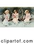 Clip Art of Retro Victorian Scene of Three Little Girls Sitting on a Fallen Tree and Making a Garland of the Pink Spring Blossoms, Circa 1890. by OldPixels