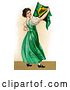 Clip Art of Retro Victorian St Patrick's Day Scene of a Patriotic Young Irish Lady Wearing a Green Dress, Holding an Irish Flag, Circa 1907 by OldPixels