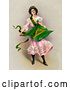 Clip Art of Retro Victorian St Patrick's Day Scene of a Young Lady in a Pink Dress, Holding the Traditional Irish Flag, Circa 1903 by OldPixels