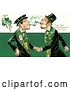 Clip Art of Retro Victorian St Patrick's Day Scene of Two Friendly Irish Men Dressed in Green, Touching Tobacco Pipes and Shaking Hands, Circa 1910 by OldPixels