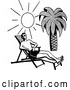 Clipart of a Happy Retro Man Sun Bathing at a Tropical Beach by BestVector