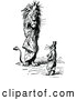 Clipart of a Retro Male Lion Standing Beside a Rabbit by Prawny Vintage