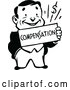 Clipart of a Smiling Retro Business Man Holding a Compensation Sign by Prawny Vintage