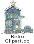 Royalty Free Retro Vector Clip Art of a House and Car by Andy Nortnik