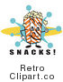 Royalty Free Retro Vector Clip Art of a Popcorn Carton Character with Snacks Text by Andy Nortnik