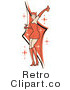 Royalty Free Retro Vector Clip Art of a Woman Dancing in an Orange Costume by Andy Nortnik