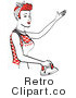 Royalty Free Vector Retro Clip Art of a 1950's Housewife or Maid Ironing Clothes by Andy Nortnik