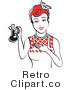 Royalty Free Vector Retro Clip Art of a 1950's Housewife Presenting a Full Bottle of Cooking Oil by Andy Nortnik