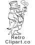 Royalty Free Vector Retro Illustration of a Black and White Line Art Leprechaun Leaning on a Cane While Smoking a Pipe by Andy Nortnik