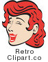 Royalty Free Vector Retro Illustration of a Happy Red Haired Teenage Girl Closing Her Eyes While Laughing Hysterically by Andy Nortnik