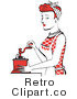 Royalty Free Vector Retro Illustration of a Red Haired Housewife or Female Maid Using a Manual Hand Crank Coffee Grinder by Andy Nortnik