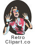 Royalty Free Vector Retro Illustration of a Scared Woman Wearing 3d Glasses, Screaming and Waving Her Hands Around by R Formidable