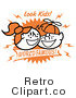 Royalty Free Vector Retro Illustration of Two Happy Freckled Kids, One Boy and One Girl by Andy Nortnik