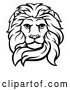 Vector Clip Art of a Fierce Retro Male Lion Head in Black Lineart by AtStockIllustration
