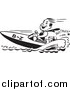Vector Clip Art of a Happy Retro Man Driving a Speed Boat by BestVector