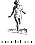 Vector Clip Art of a Happy Retro Woman Running at a Beach near Ocean Waves by BestVector