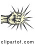 Vector Clip Art of a Menacing Retro Human Fist Striking Hard Against Something by AtStockIllustration