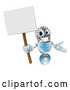 Vector Clip Art of a Retro 3d Happy Microphone Mascot Holding a Sign by AtStockIllustration