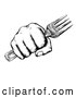 Vector Clip Art of a Retro Black and White Fisted Hand Holding a Fork by AtStockIllustration