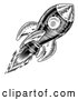 Vector Clip Art of a Retro Black Flying Rocket by AtStockIllustration