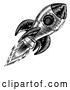 Vector Clip Art of a Retro Black Rocket in Flight by AtStockIllustration