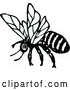 Vector Clip Art of a Retro Flying Bee - Black and White by Prawny Vintage