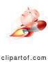 Vector Clip Art of a Retro Flying Cartoon Piggy Bank on a Rocket by AtStockIllustration
