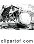 Vector Clip Art of a Retro Giant Snowball Hitting a House by Prawny Vintage