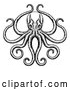 Vector Clip Art of a Retro Octopus and Long Tentacles in Black and White by AtStockIllustration